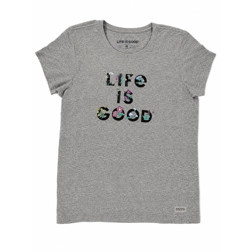 Life is Good Women's Gray Graphic Logo Crew Neck Short Sleeve T-Shirt Size L